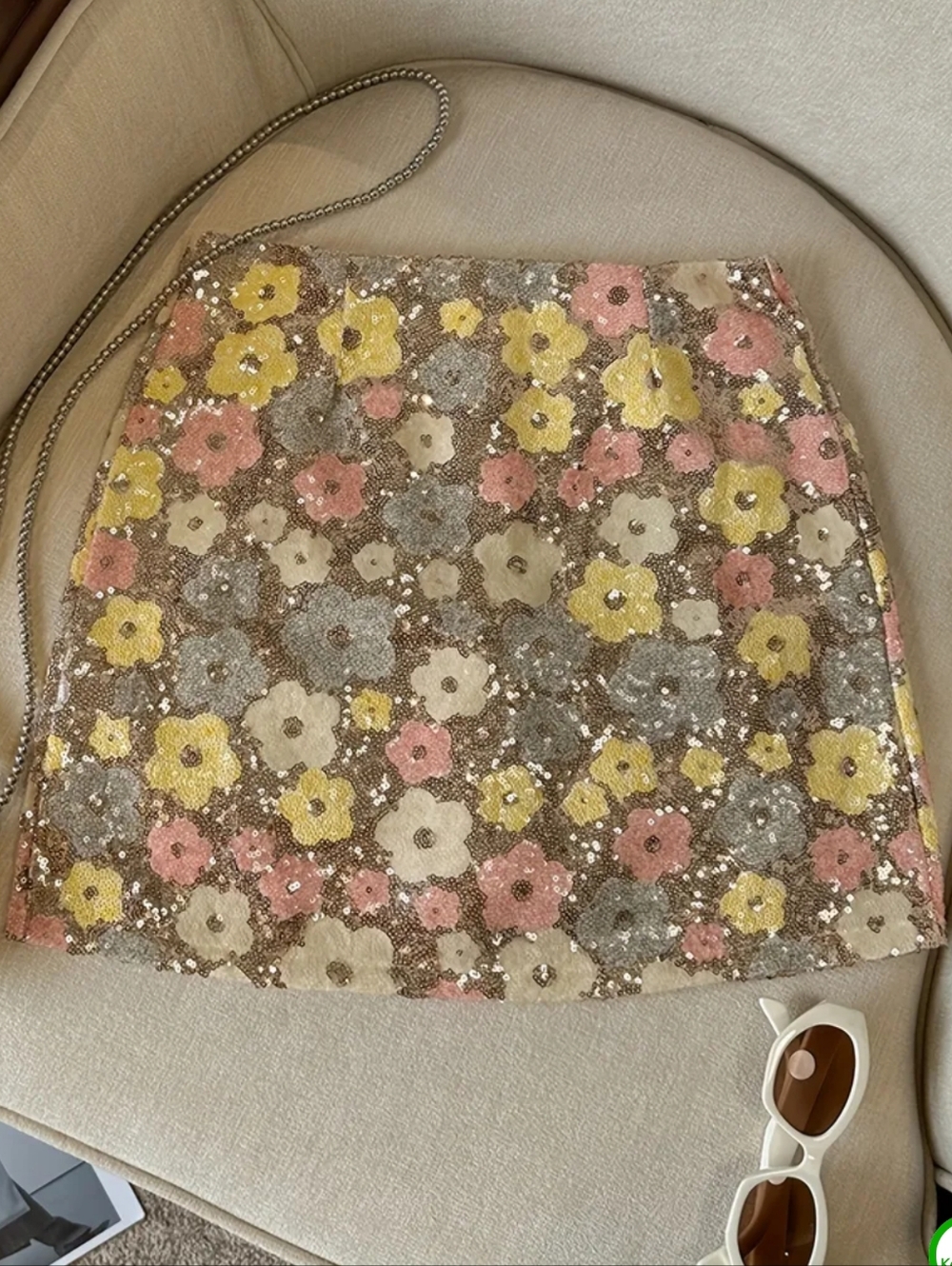 Sequin Floral Mini Skirt - Pink, Yellow & Cream
